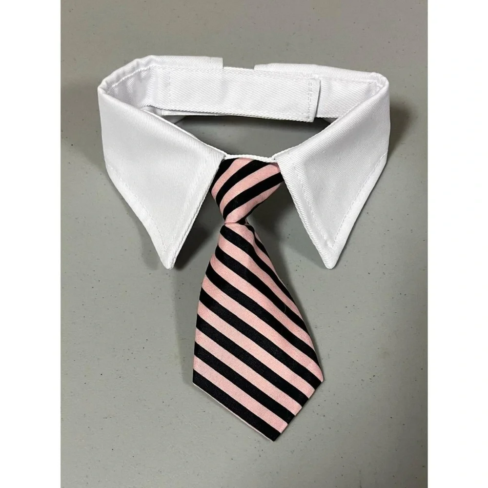 White Collar Striped Tie Cat Dog Pet Necklace Collar Costume Fashion Accessory 🎀
